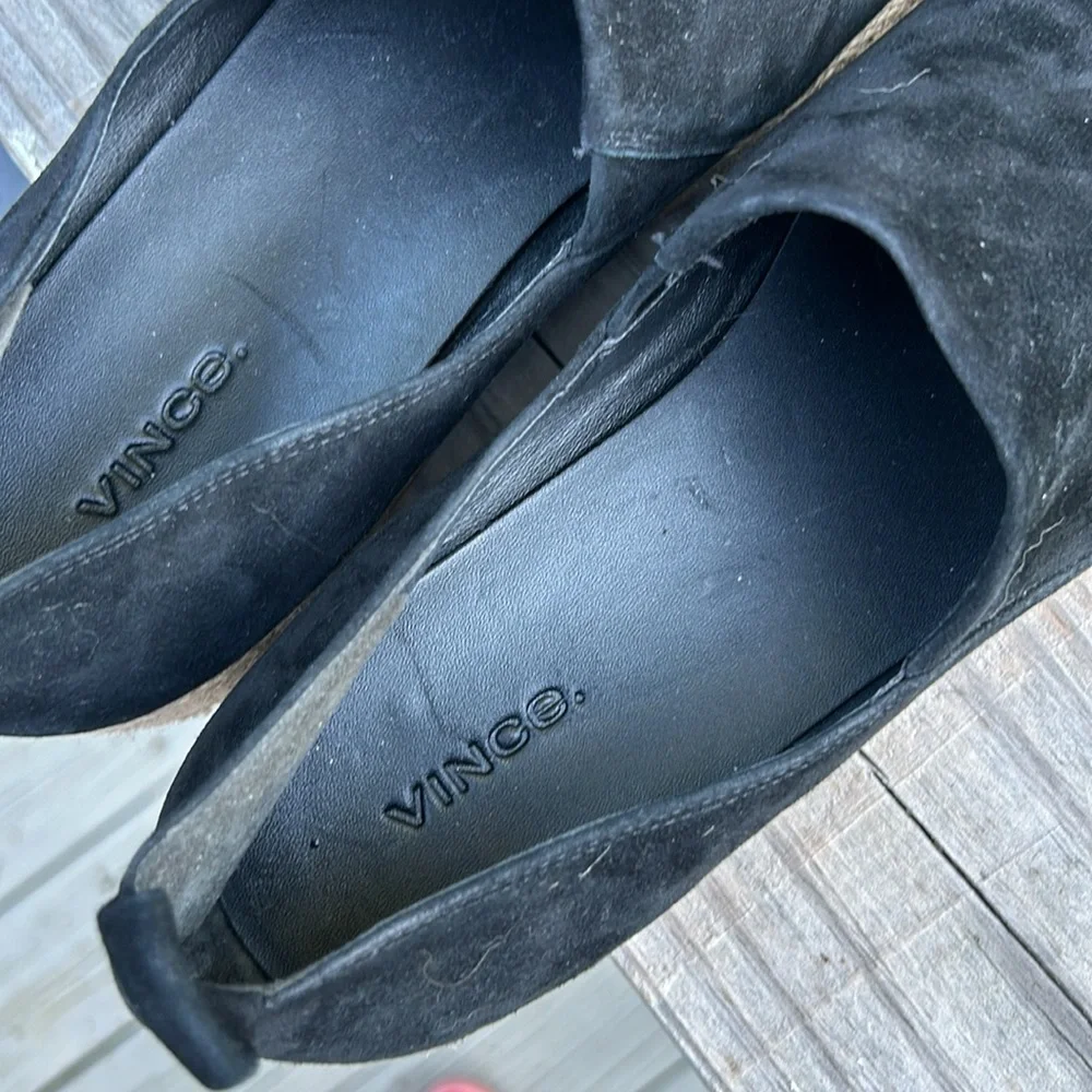 VINCE Saxon Espadrille Platform Sneaker Black Suede Platform 9.5